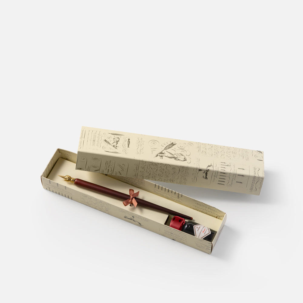 Set scrittura<br>Penna in legno con pennino e inchiostro