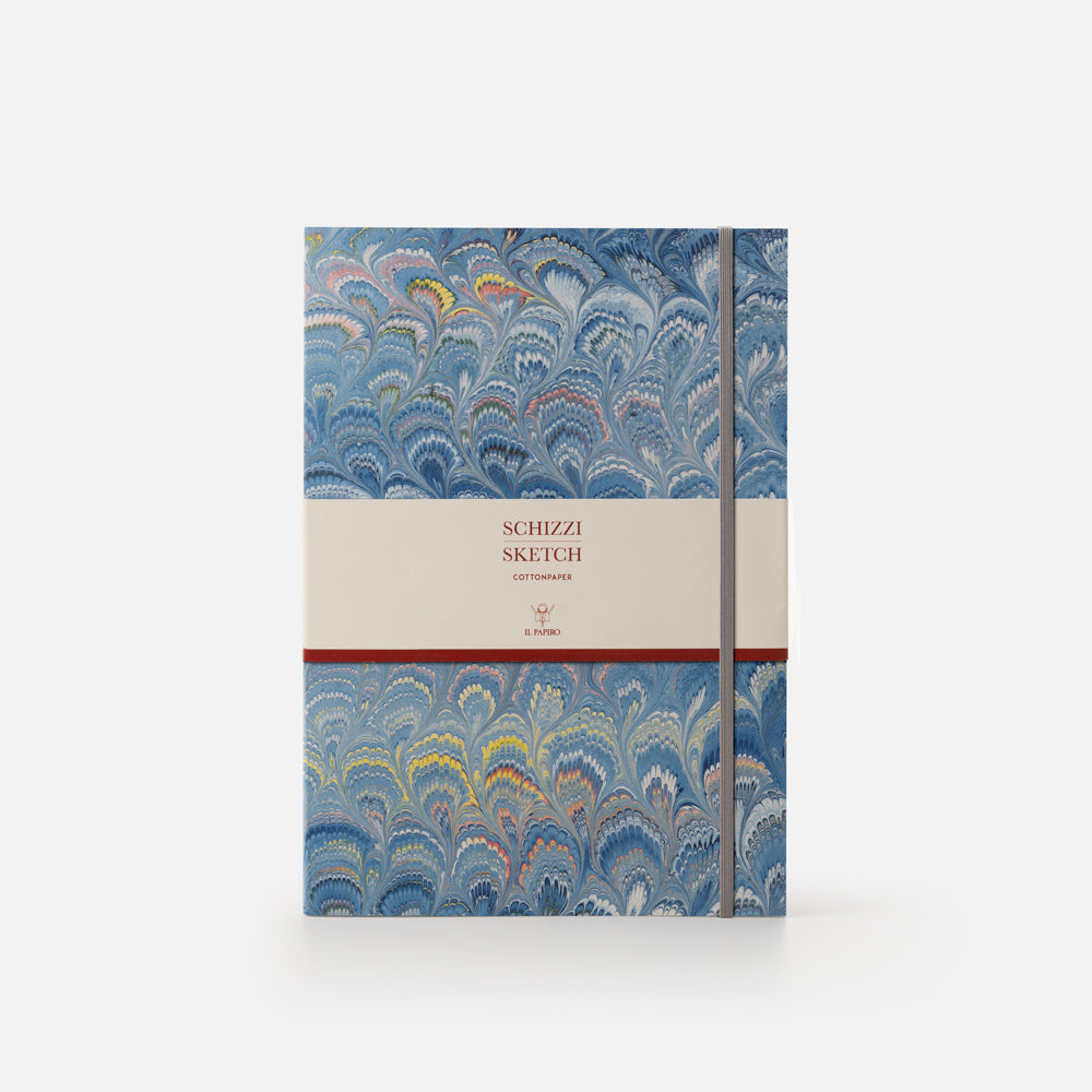 Blocco schizzi con elastico<br>Collezione cottonpaper "Pavoni"