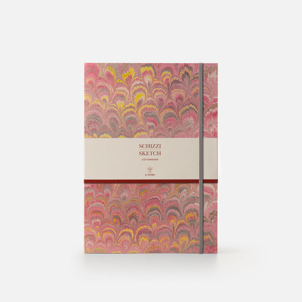 Blocco schizzi con elastico<br>Collezione cottonpaper "Pavoni"