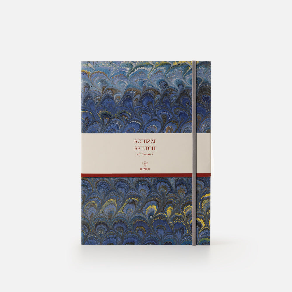 Blocco schizzi con elastico<br>Collezione cottonpaper "Pavoni"