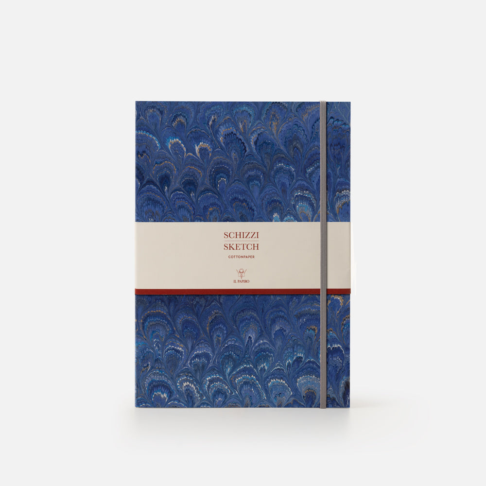 Blocco schizzi con elastico<br>Collezione cottonpaper "Pavoni"