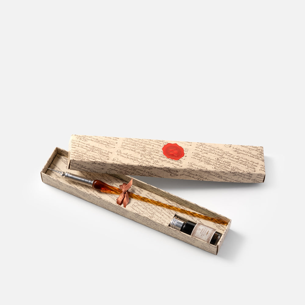 Writing set<br> Glass pen with silver nib and ink
